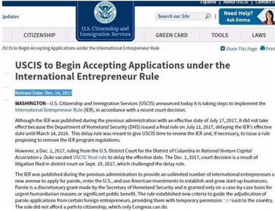 美国开通EB-6创业签证